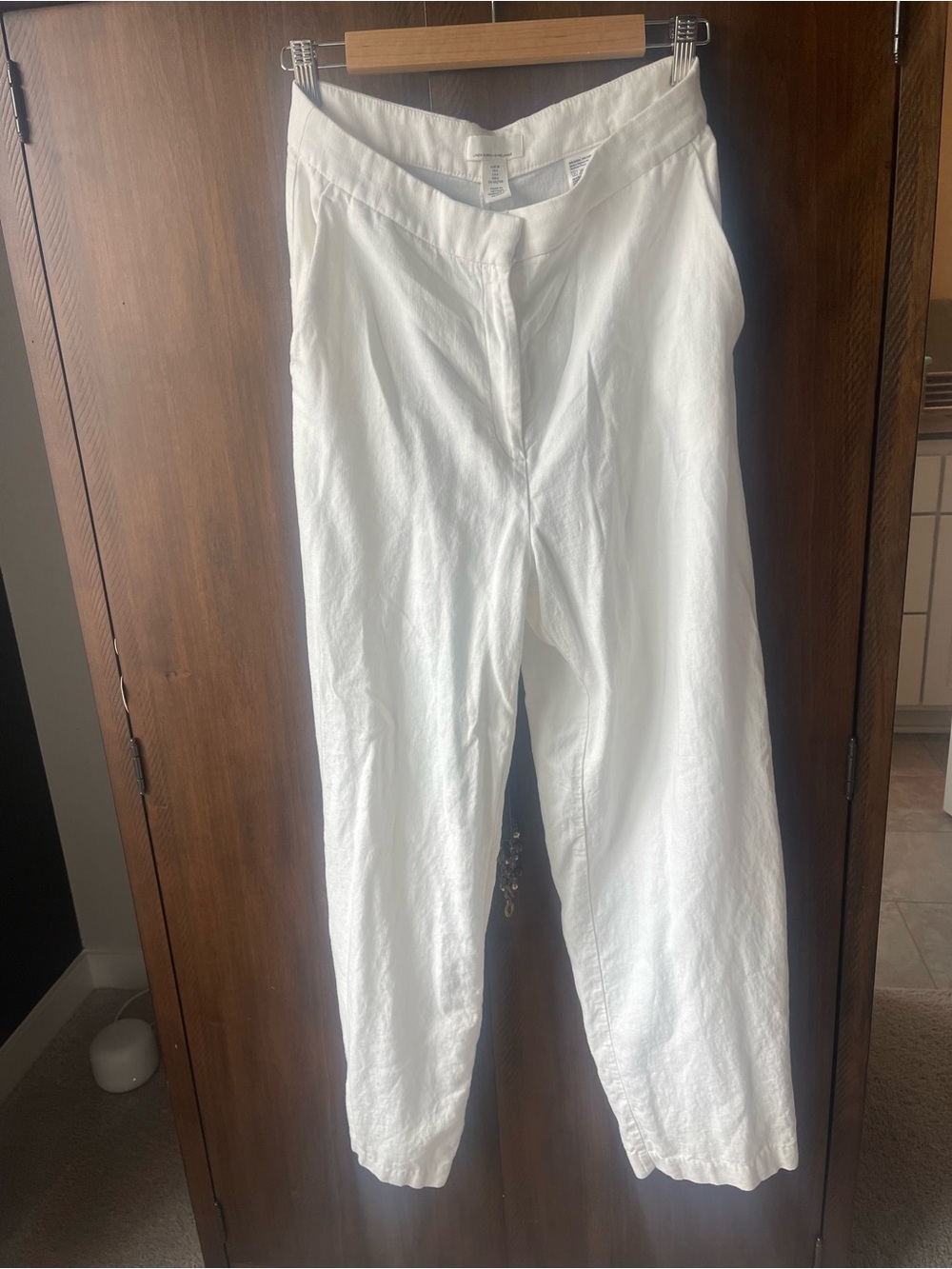 HM White Women's Lightweight Linen-Blend Pants